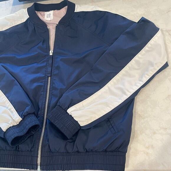 Gap Women's Varsity Bomber Jacket Size Small Navy White Long Sleeve - Picture 2 of 12